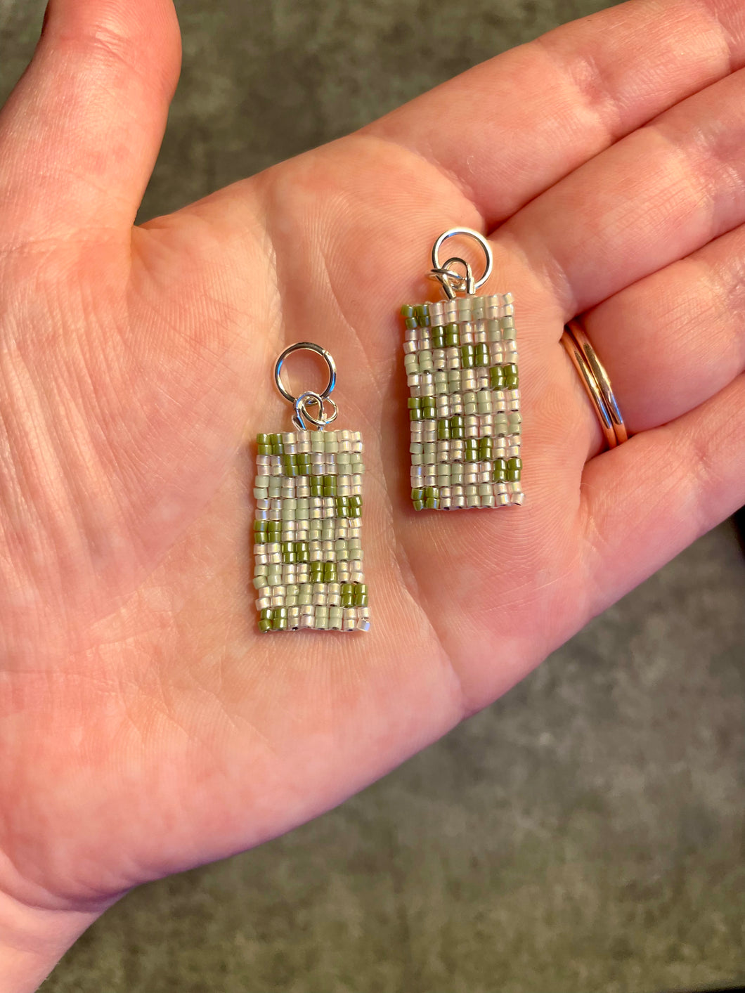 Green and White Beaded Charms
